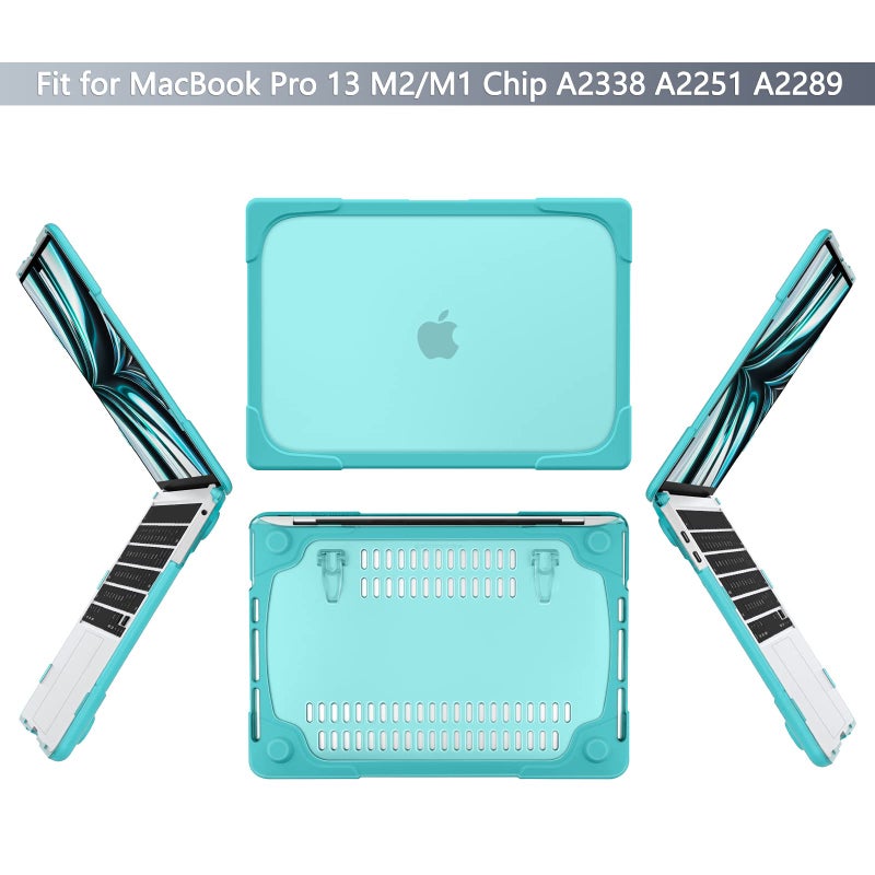 Batianda Heavy Duty Case for MacBook Pro 13 inch 2022 2020 Release A2338 M2 M1 A2289 A2251, Ergonomic Foldable Kickstand (Holds 22lbs) Matte Translucent Shockproof Cover with Spare Parts, Mint Green - Image 2